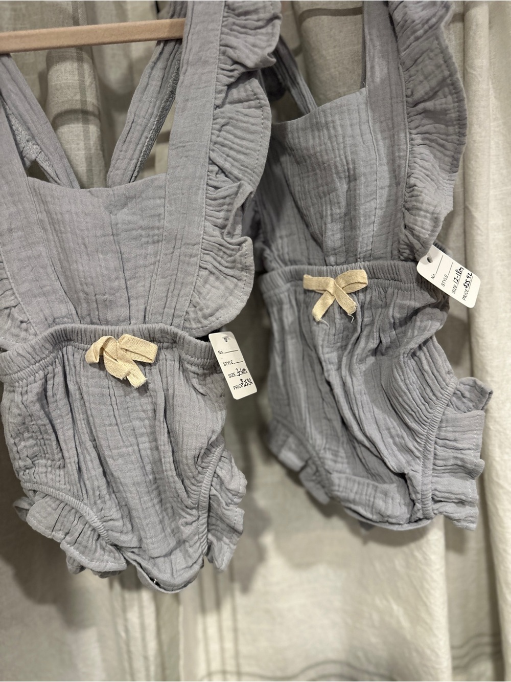 Soft Ruffle One-Piece Romper in Light Gray with Bow set of two!